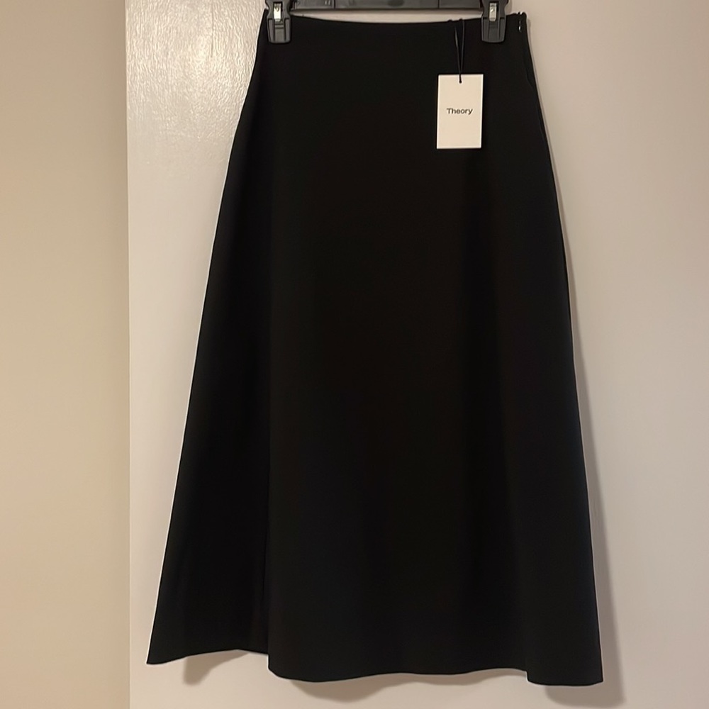 Theory Black Double Stretch Tulip Midi Skirt